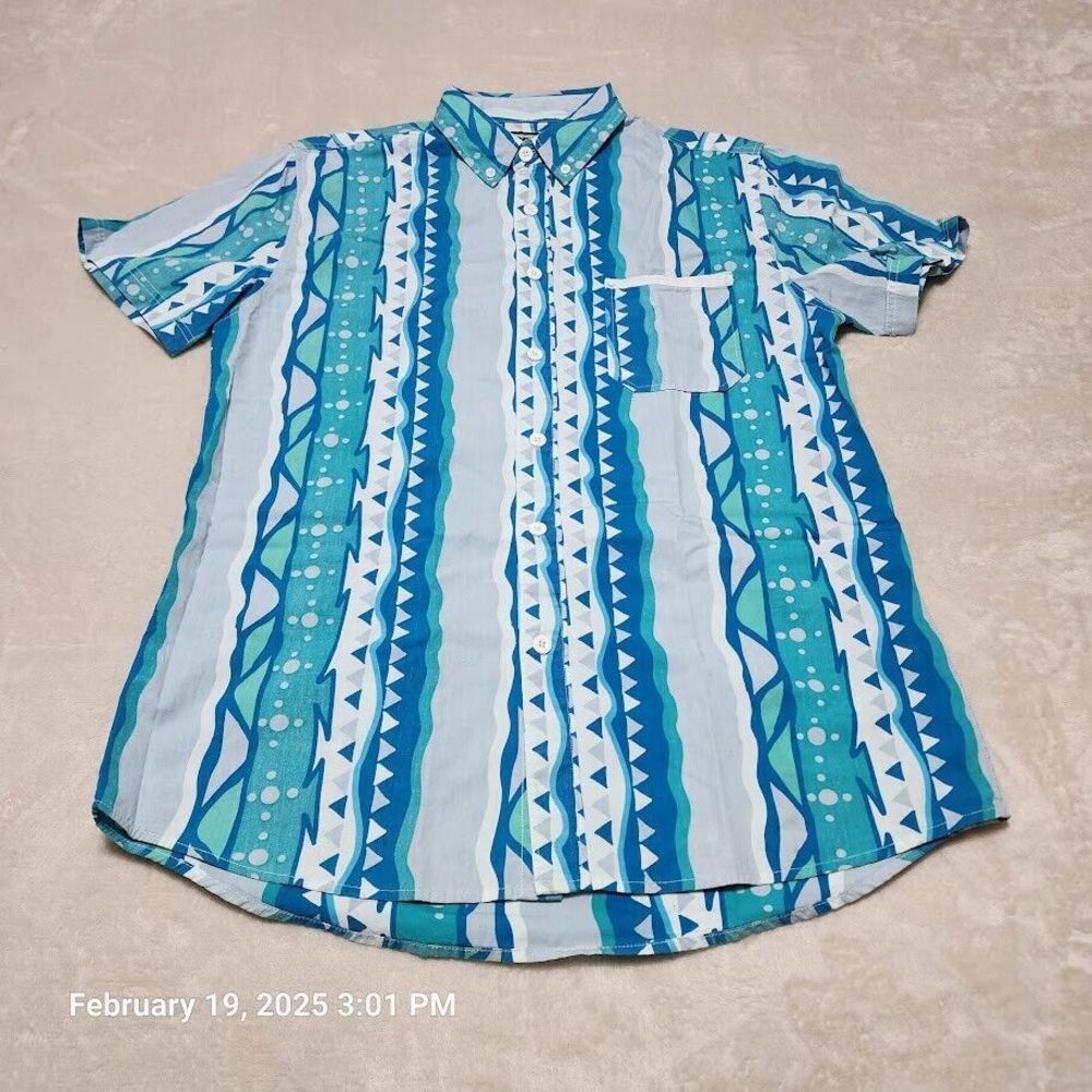 Neff Men's Sz S Morris Button Down Short Sleeve Shirt Blue Green White 90's Rad